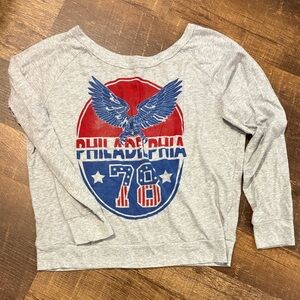 Gray Graphic Crop Sweatshirt with Red & Blue Philadelphia Design